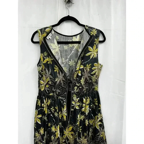 SUNO‎ (6) Black & Yellow 100% Silk Mini Sleeveless Fit & Flare Eyelet Mini Dress - Picture 7 of 14